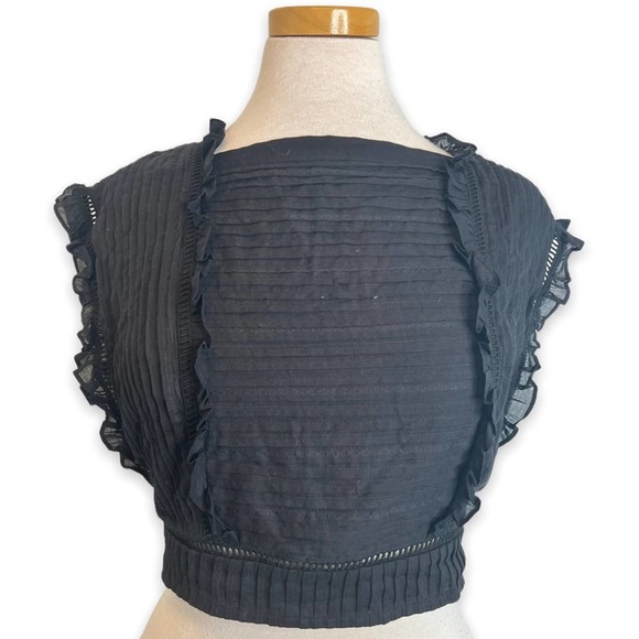 SIR the label Tops - SIR The Label Ciel Lace Up Back Pleated Crop Top Black